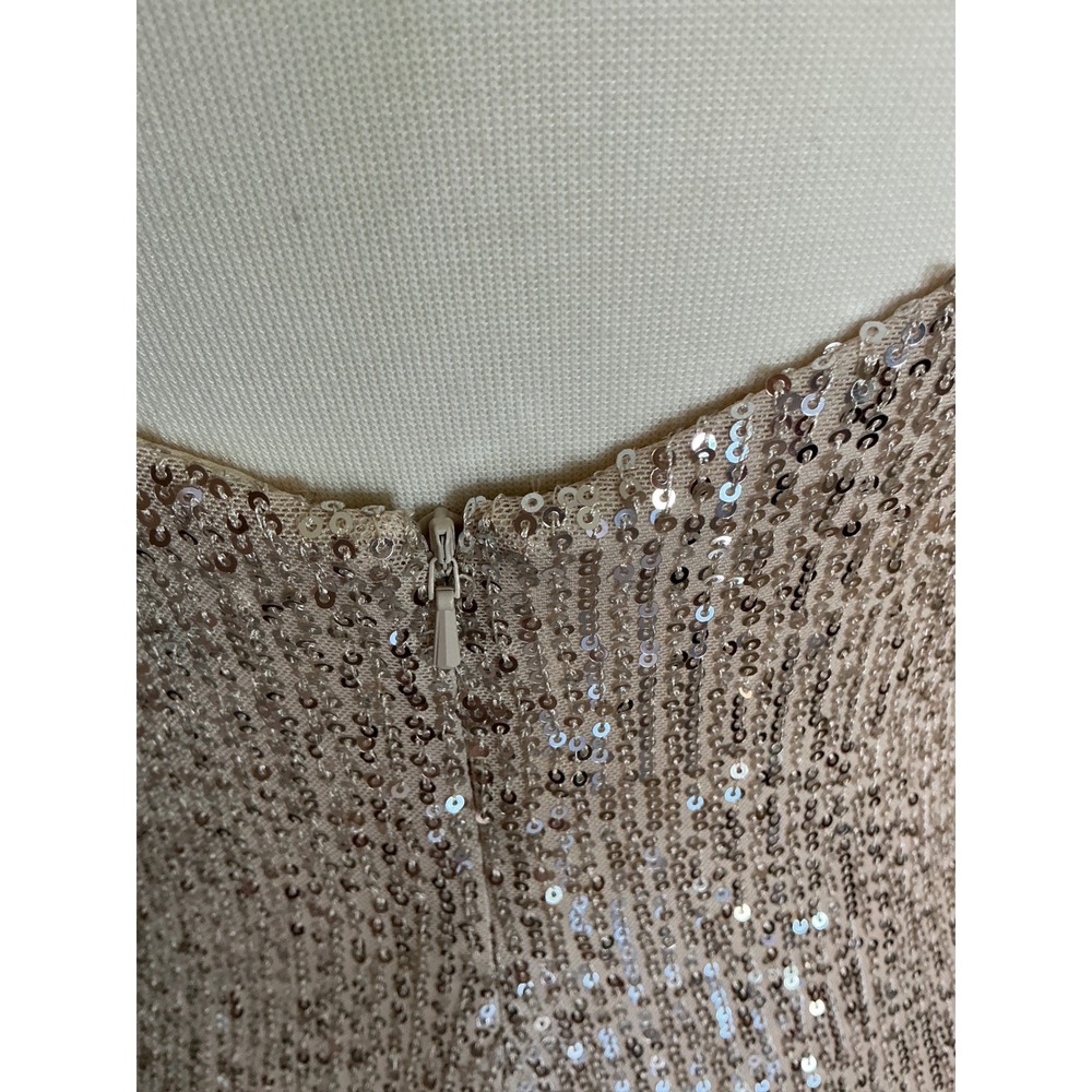 IEENA FOR MACDUGGAL SILVER SEQUIN SWEETHEART NECKLINE UBACK FRONT SLIT GOWN SZ 6 - Picture 8 of 16